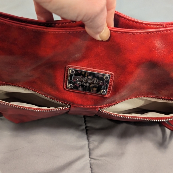 Red Nine West Faux Leather Generous Sized Hobo Bag - Picture 6 of 10